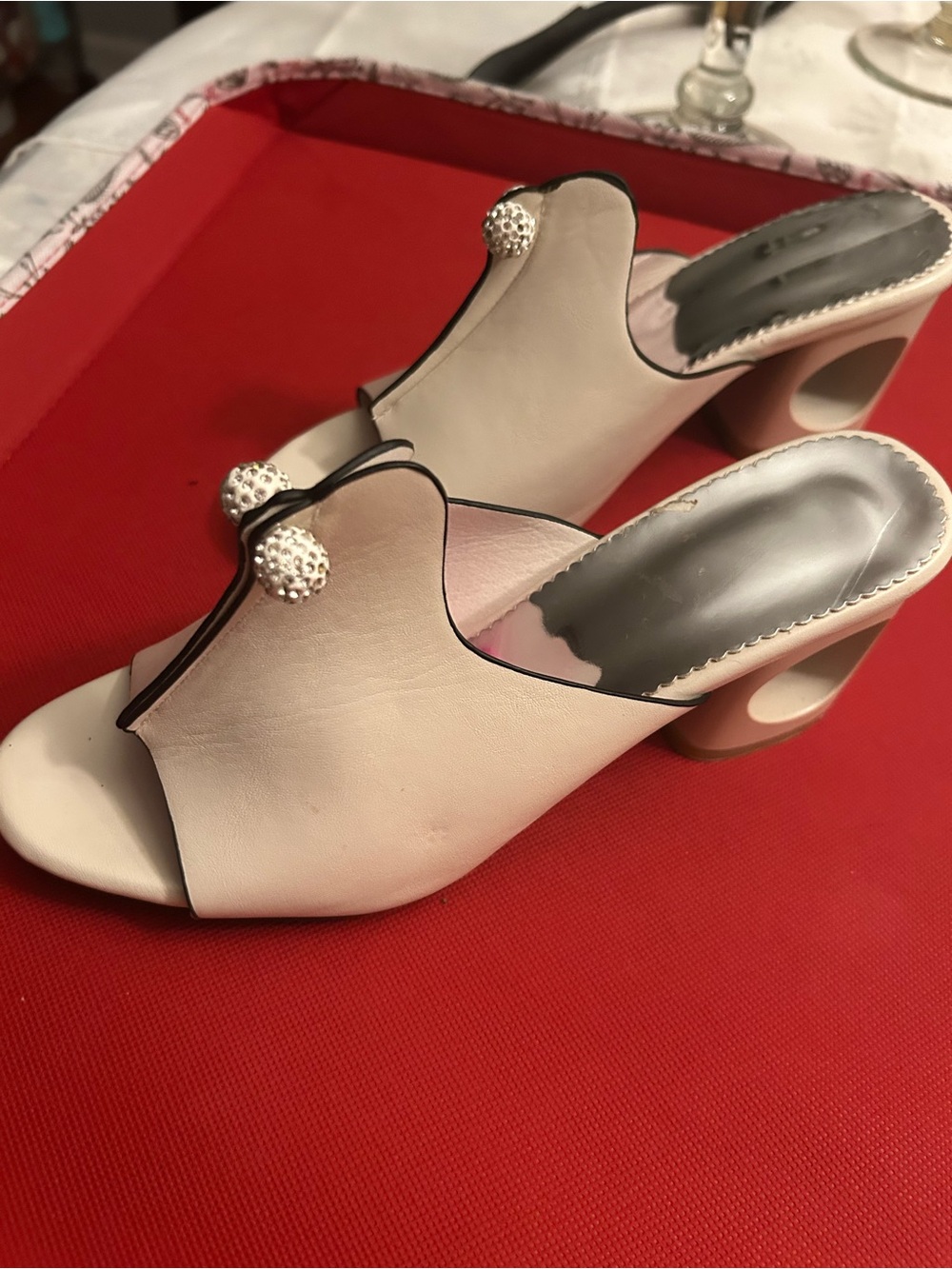 Elegant Women's Open-Toe Mules in Soft Cream with Decorative Accent